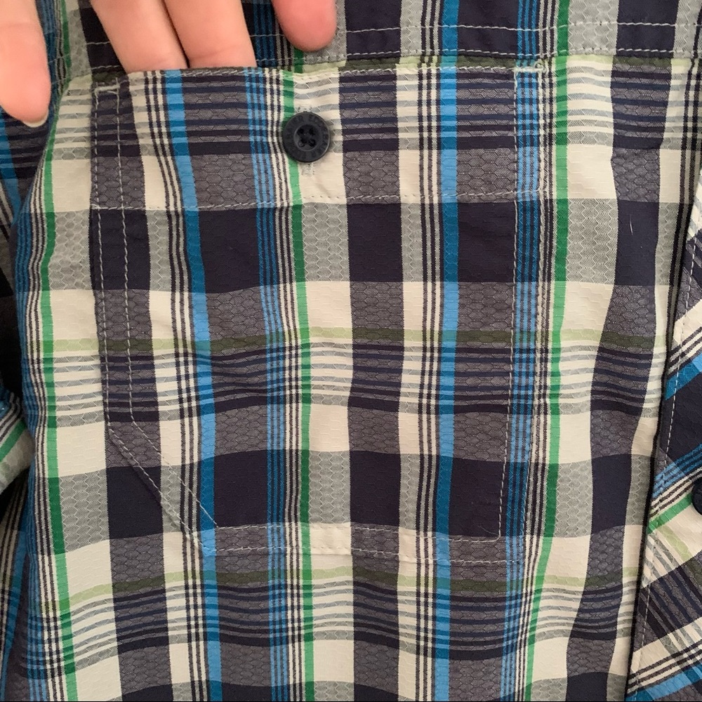 Men’s TL Tall LG EDDIE BAUER Blue Plaid Shirt Sleeve Hiking Outdoor Button Shirt - Picture 5 of 11